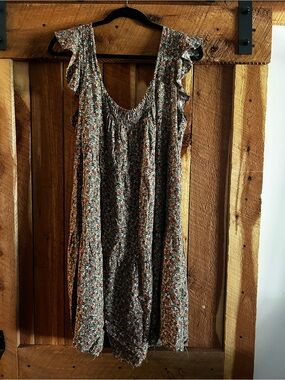 Floral Ruffle-Strap Mini Dress in Olive Multi